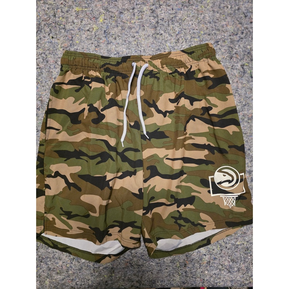 997 NBA Atlanta Hawks Camo Basketball Shorts Mens XL Green Brown Camouflage Logo